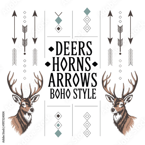 Boho style deer horns and arrows poster