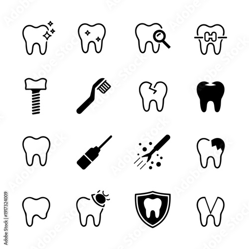 Dental care icons set for oral hygiene