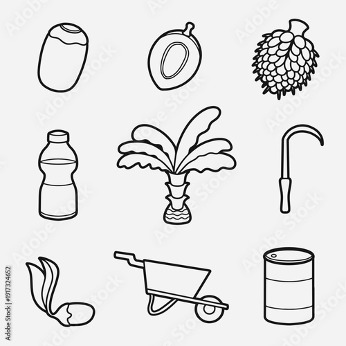 set of palm oil with outline style good for icon, symbol, element design, coloring book, etc