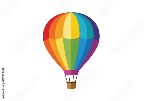Vibrant hot air balloon soaring high in the sky, a colorful spectacle from a unique aerial viewpoint