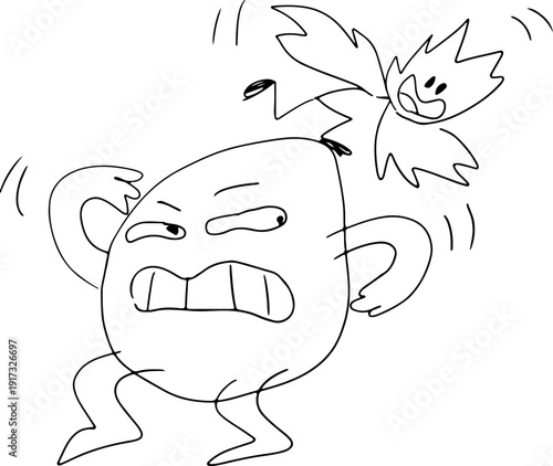 A fun, quirky character scratching vigorously as tiny nettles seem to crawl on it. Created with irregular, grunge-style lines. Ideal for fun, kids' projects, or nature-themed designs.