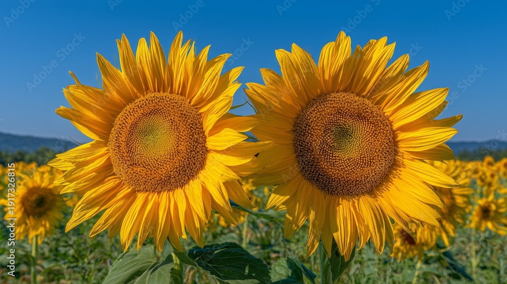 Fototapeta premium Vibrant Sunflowers in Blossom: A Sunny Field Scene