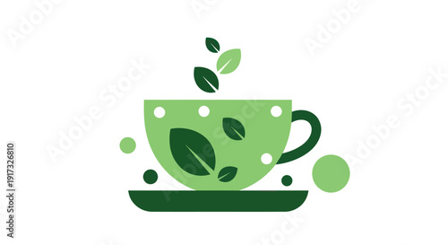 Green tea cup with leaves illustration