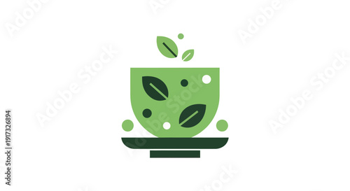 Green tea cup with leaves