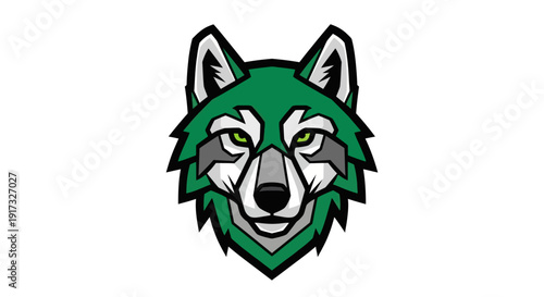 Green wolf head graphic isolated on white
