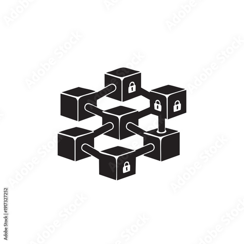 Blockchain Technology Concept Interconnected Secure Blocks Distributed Ledger System Data Security Network Digital Chain Nodes Connected Cubes with Padlocks
