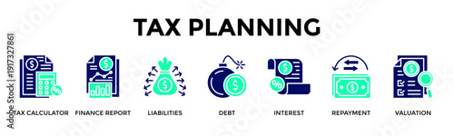 Tax Planning Banner Web Icon Vector Illustration Concept For Plan Taxes And Reports For Compliant Financial Control