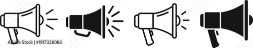 Megaphone icon vector set, loudspeaker announcement symbols, bullhorn communication, isolated black silhouette illustration design element collection