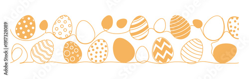 Consistent Easter egg patterns. A seamless vector border featuring eggs for Easter Day and other design purposes. Fashionable minimalistic style. A horizontal slender banner depicting the Easter theme