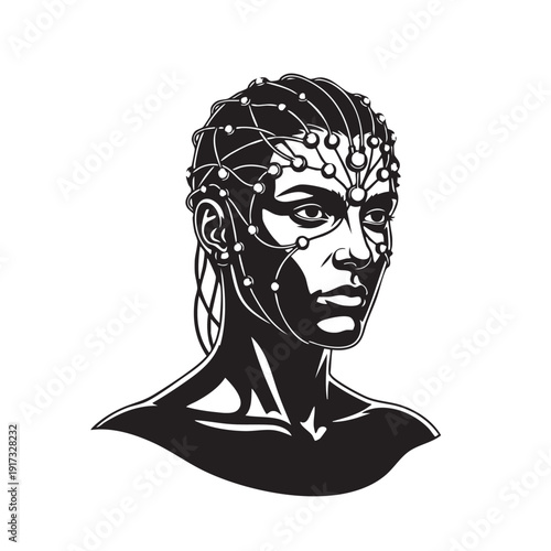 Brain Interface Head Human Cyberelectrodes Neurological Device Mind Connection Artificial Intelligence Concept