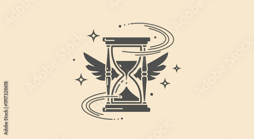 Hourglass with wings and stars illustration