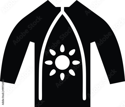 uv protective rash guard with sun icon integrated silhouette vector illustration on transparent background