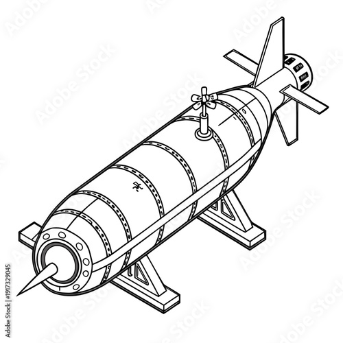 Black and white line of a bomb on a stand explosive