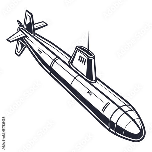 Submarine with conning tower and missile launcher naval