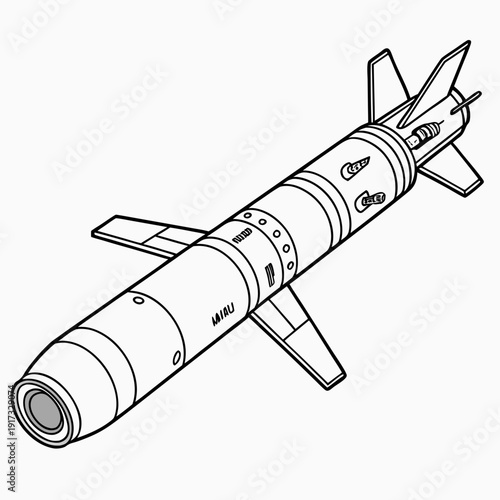 Missile with fins and guidance system rocket military