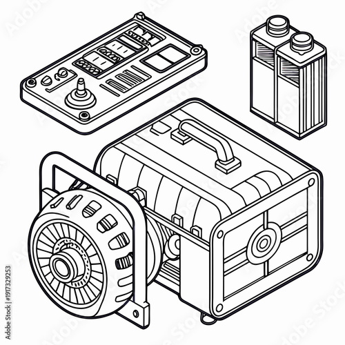 Black and white line of portable generator components 1