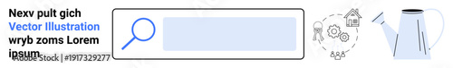Digital search, business growth, online services, research tools, data analysis, strategy concepts. Search box with magnifying glass and icons growth and business. Digital search and business growth
