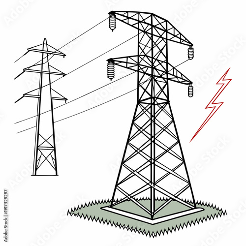 Electrical power transmission towers with lightning