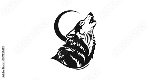 Howling wolf silhouette with crescent moon
