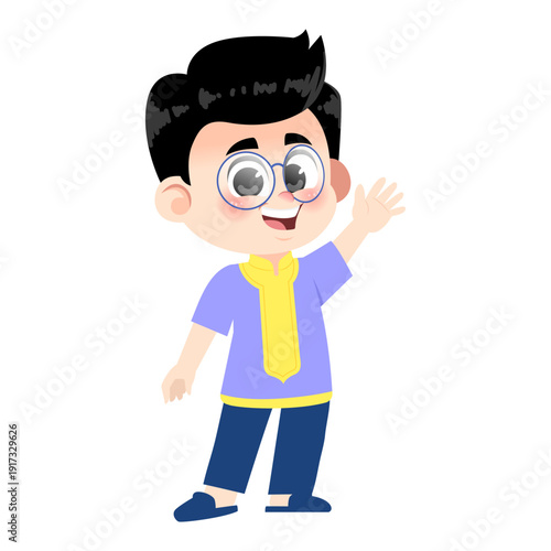 Muslim Boy Wearing Glasses Welcome Side