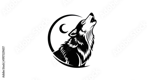 Howling wolf silhouette with moon symbol