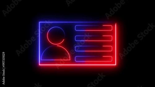 Glowing neon Identification cards, ID Card icon animation. parsons verify icon, profile verify account icon. profile, user icon.