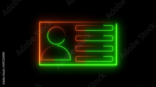 Glowing neon Identification cards, ID Card icon animation. parsons verify icon, profile verify account icon. profile, user icon.