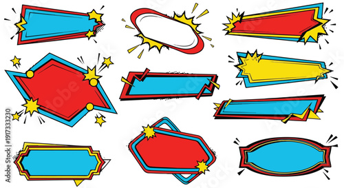 Mega Set of Blank Comic Book Style Banners and Speech Bubbles in Pop Art Style Isolated on White