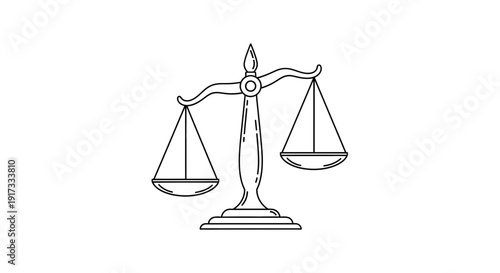 Black and White Line Art Icon of a Balance Scale, Symbol of Justice, Law, and Equality