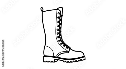 Black and White Line Drawing of a Tall Lace-Up Boot