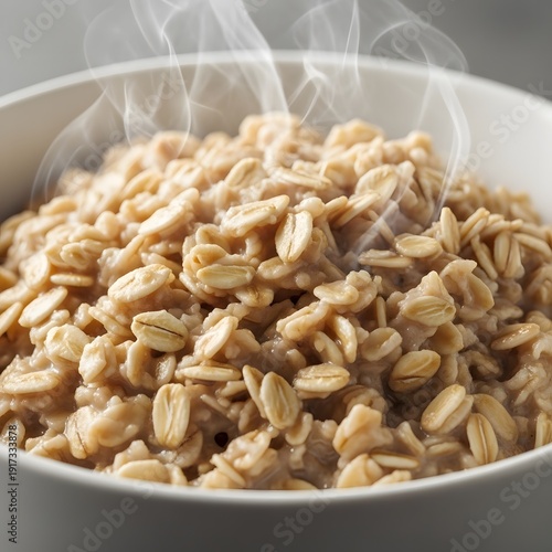 Steaming bowl of freshly cooked oatmeal with a warm and inviting appearance. steel cut oatmeal