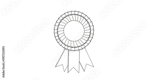 Blank Award Ribbon Rosette, Winner Badge, First Place Prize, Recognition Symbol, Isolated on White Background