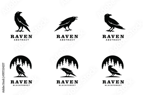 Raven Bird Abstract and Blackforest Logo Design Collection Set