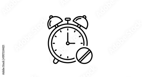 Alarm Clock with Pill Icon, Time to Take Medication Concept