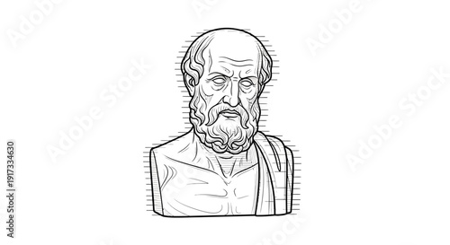 Ancient Greek Philosopher Bust - Line Art Illustration