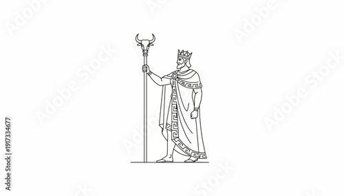 Ancient King with Scepter and Crown, Regal Figure in Toga, Symbol of Power and Authority