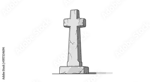 Ancient Stone Christian Cross Tombstone, Cemetery Monument, Religious Symbol, Grief and Remembrance
