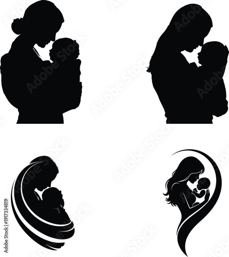 Mother's day silhouette images for greeting cards and gifts