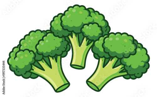 Cute hand drawn vegetable set featuring three broccoli florets for healthy eating concepts