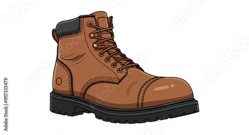 Brown Leather Work Boot Illustration.