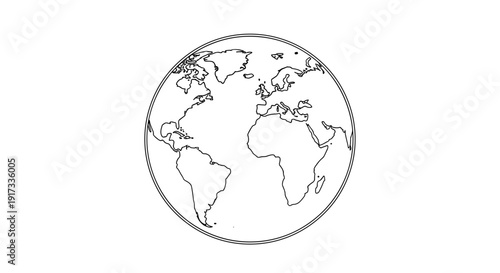 Globe Outline with Continents Visible.