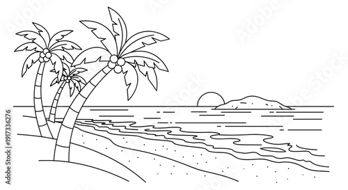 Palm Trees on Beach at Sunset.