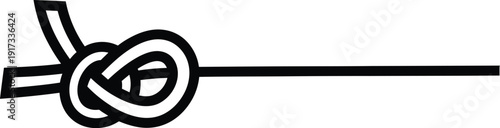 Black and white graphic of a knot with a long tail rope