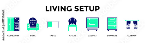 Living Setup Banner Web Icon Vector Illustration Concept For Arrange Essential Furniture To Create A Cozy And Functional Living Space