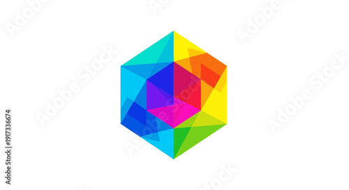 Rainbow Crystal Prism Logo - Vibrant Geometric Gemstone Design