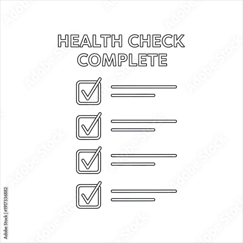 Health check complete checklist with four checked boxes and text done