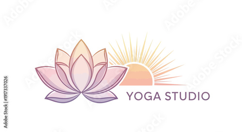 Yoga Studio Logo - Lotus Flower and Sunrise Gradient