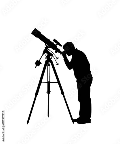 Astronomer using telescope silhouette for stargazing and cosmic exploration at night