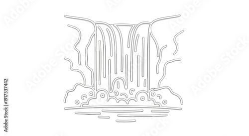 Waterfall Illustration Simple Line Art.
