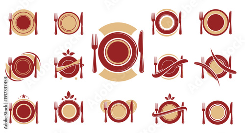 Plate and Cutlery Icons: Restaurant and Dining Concepts